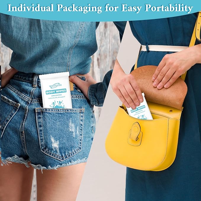 300 Pcs Ultra Thick Soft Large Body Wipes Individually Wrapped(7.87 x 9.45)Shower Wipes for Adults Bathing No RinsePersonal Cleansing Wipes for Travel GymBulk Deodorant for Homeless(White)