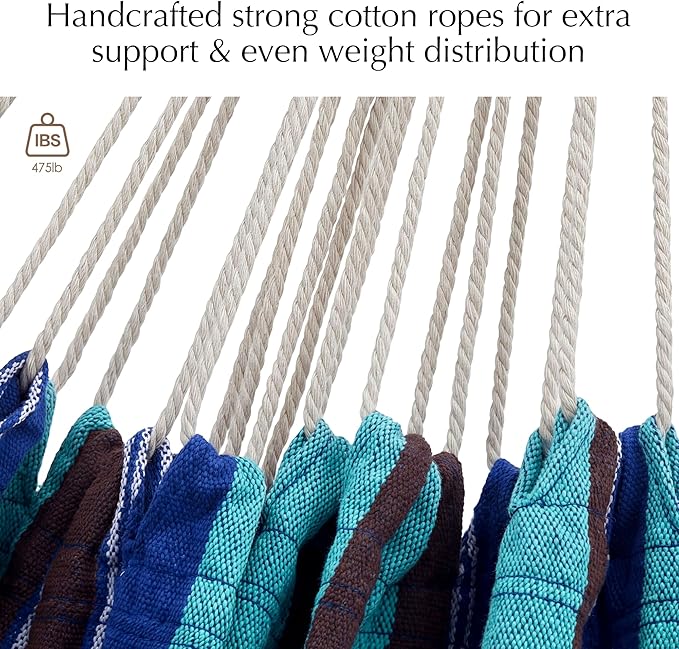 PNAEUT Double Hammocks for Outside Replacement Outdoor Tree Hammock for Indoor Patio Porch Garden (Blue Lagoon Medium)