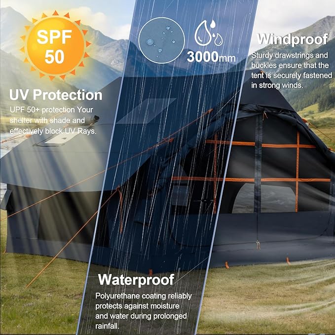 Inflatable Camping Tent2/4/6/8 Person Glamping Inflatable Tents with Awning Quick Setup Blow Up Tents with Pump Waterproof Oxford Inflatable House for Camping Air Glamping Hot Tents for Adult