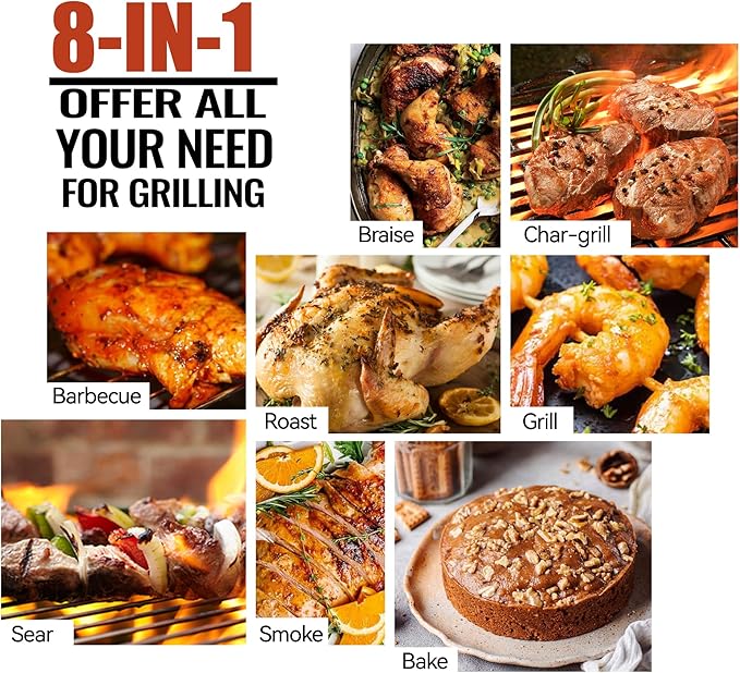 Z GRILLS Wood Pellet Grill 8 in 1 BBQ Smoker with Foldable Front Shelf Ash Cleanout System Rain Cover 1056 sq.in Cooking Area for Outdoor BBQ 10002E
