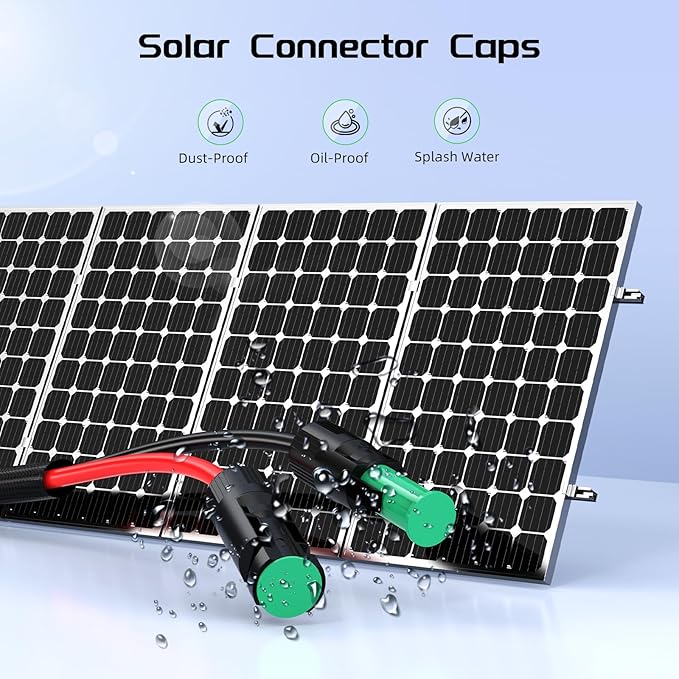15FT Twin Wire Solar Panel Extension Cable 10 Gauge PV Wire with IP68 Female &amp Male Waterproof Connectors Flame Retardant Protective Sleeving and Dust Caps for Home RV Photovoltaic Systems
