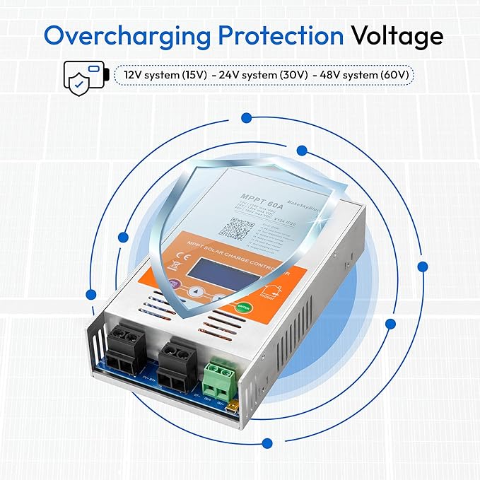 60A MPPT Solar Charge Controller V124 – Upgraded 12V/24V/48V Auto Detection Supports Lead-Acid &amp Lithium Batteries Max 160V PV Input