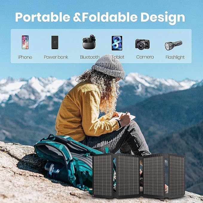 FlexSolar 30W Portable Solar Charger ETFE Foldable Panel with QC3.0 18W USB-A/USB-C &amp IP67 Waterproof - Fast Charging for Phones Tablets Power Banks in Camping Hiking Outdoor