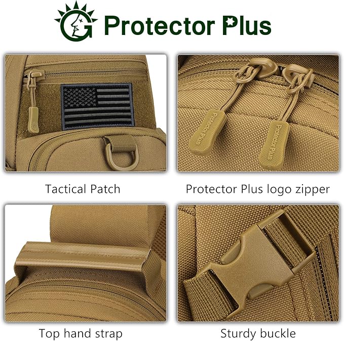 Protector Plus Tactical Sling Bag Military MOLLE Crossbody Packs Chest Shoulder Backpack (Patch Included)