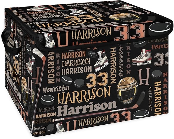 Ice Hockey Custom Storage Bins with Lid Foldable Fabric Personalized Storage Basket Box with Handle Storage Organizer Container for Home Bedroom Closet