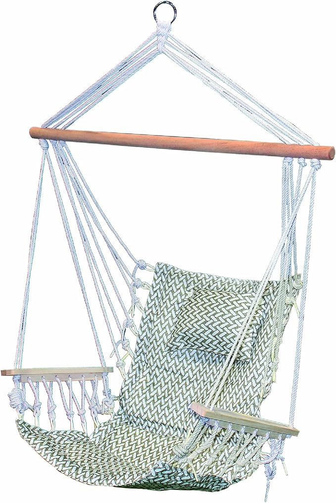 Hammock Chair Hanging Rope Swing *12 Patterns Quality Comfortable and Breathable Fabric - Indoor/Outdoor - Grey Herringbone Pattern