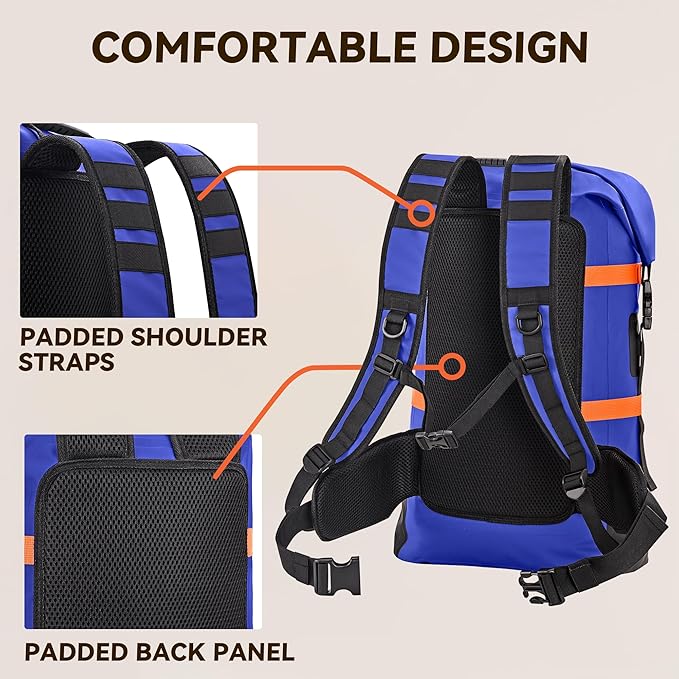 HEETA Dry Bags Waterproof Backpack 40L for Men &amp Women Roll Top Heavy Duty Cushioned Hiking Backpack for Kayaking Boating Paddle Boarding Fishing Travel Camping Beach Vacation Cruise Ship Essenti
