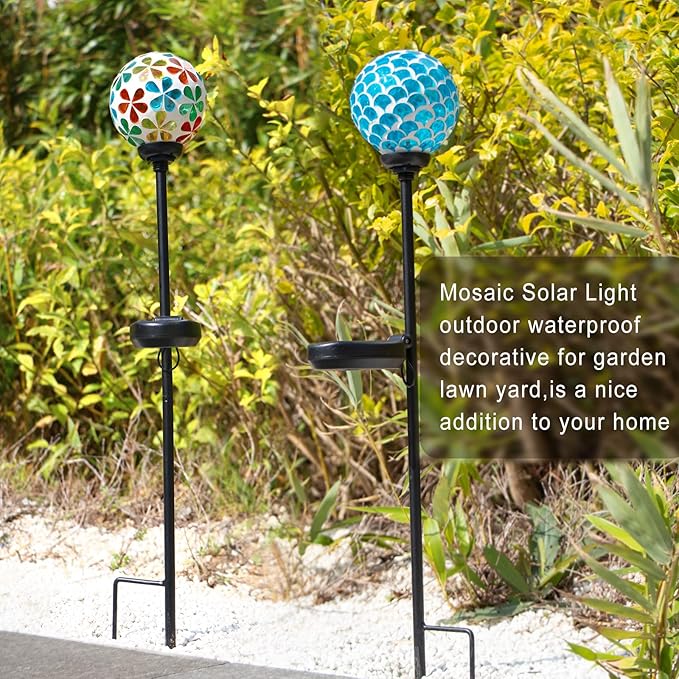 VCUTEKA Solar Garden Lights Mosaic Solar Light Outdoor Waterproof LED Pathway Stake Light for Landscape Patio Yard Deck Walkway Decoration 2 Pack