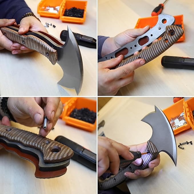 AncientSmithy Tactical Tomahawk Axe with Sheath Handmade Camping Hatchet for Survival (14.17 Three Spikes Hawk with Composite Handle)