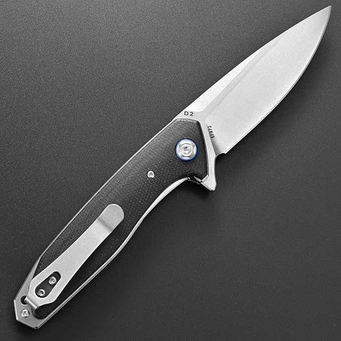 Eafengrow EF972 Folding Knife D2 Steel Blade Micarta Handle Pocket Knife Folder for Outdoor Camping Hiking Working EDC Tool Knife(Black)