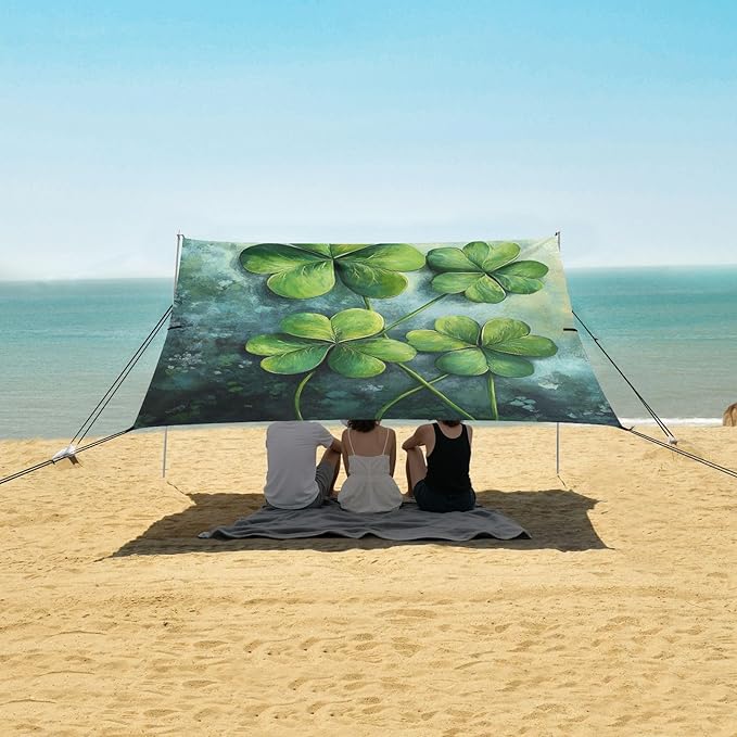 ALAZA Saint Patricks Day Green Clover Leaves Beach Tent Sun Shelter Portable Canopy Sunshade for Outdoor Camping Picnics Backyard Fun 10x9 ft