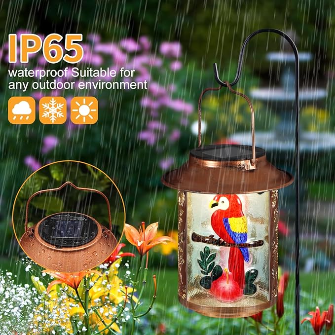 Parrot Solar Lanterns Outdoor WaterproofBirthday Gifts for Women Mom Grandma Garden DecorHanging Solar Lights Wall Mount Decorations for YardFront PorchPatioLawn Pathway Landscape