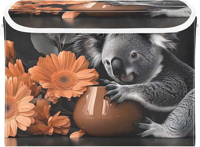 AIXIWAWA Lidded Storage Cube (Koala Floral) Fabric Foldable Closet Bins with Flip Lid and Handles Organizer Basket Container 16.5 x 12.6 x 11.8 IN