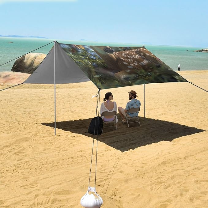 ALAZA Deer Fawn Forest Butterflies Beach Tent Sun Shelter Portable Canopy Sunshade for Outdoor Camping Picnics Backyard Fun 10x9 ft
