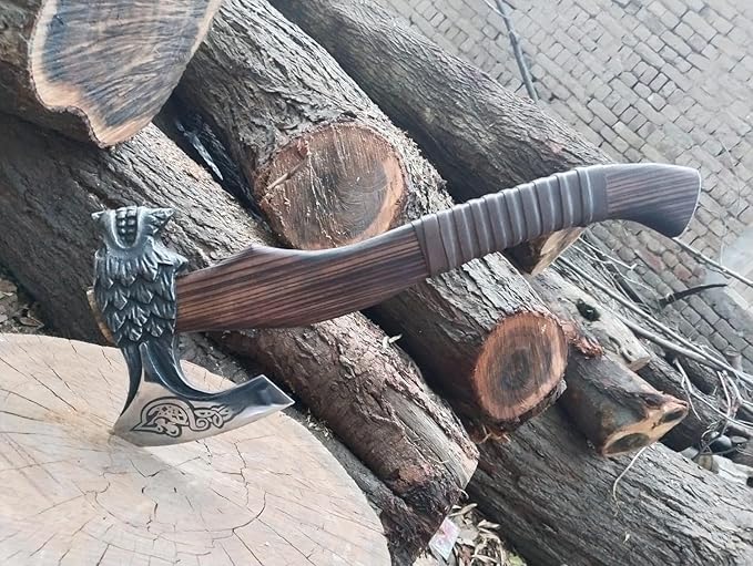 Handmade Viking Axe - Axe Real - Viking Blade of Wolf face Engraved Outdoor Functional Axe - Throwing Axe Hatchet Tomahawk Gift for Him Gift for Men