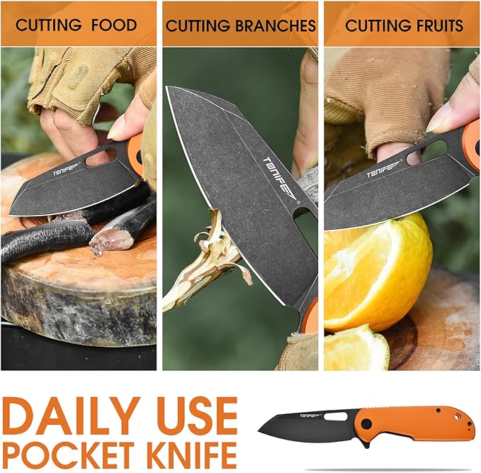 TONIFE Galaxy EDC Folding Pocket Knife with D2 Steel Blade and Aluminum Handle Compact Outdoor Tool for Camping and Everyday Carry (orange)