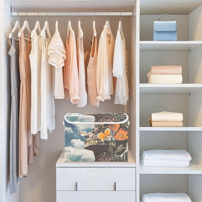 AIXIWAWA Lidded Storage Cube (Abstract Woman) Fabric Foldable Closet Bins with Flip Lid and Handles Organizer Basket Container 16.5 x 12.6 x 11.8 IN