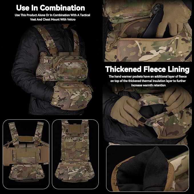 Multifunctional Tactical Hunting Hand Muff Warmer Drop Pouch Fanny Pack Plate Carrier Handwarmer Pouch for Winter Outdoor Camping Football Fishing