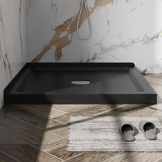 Shower panGoodyo 36 x 36 Shower Base with Double Threshold and Center Drain Black No Drain Kit