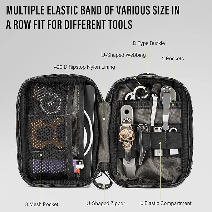 TACTICAL GEEK Block E2.0 EDC Compact Waist Pocket Pouch Multi-Purpose Molle EDC Pouch Gadget Organizer Multi-Purpose Molle Tool Pouch for Multitools Nylon Daily Utility Tool Organizer Bag Black