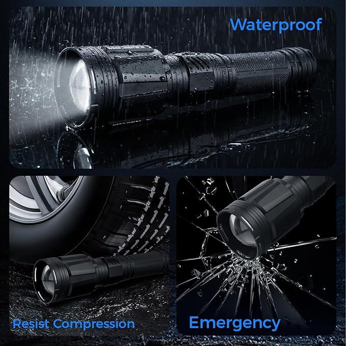 Brightest Flashlight 35000 Lumens Most Powerful Flashlight with 28000mAh Battery Super Bright Tactical Flash Light with Adjustable Zoom USB Outpot Shoulder Strap for Outdoor Camping Emergency
