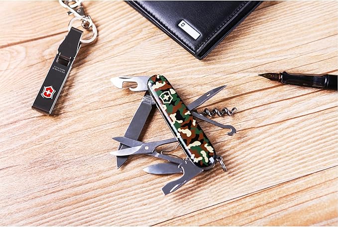 Victorinox Climber Swiss Army Knife 14 Function Swiss Made Pocket Knife with 2 Blades Corkscrew and Screwdriver - Camouflage
