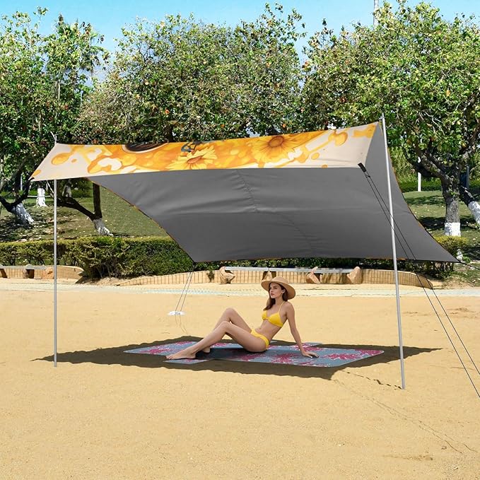 ALAZA Leopard Sunflowers Beach Tent Sun Shelter Portable Canopy Sunshade for Outdoor Camping Picnics Backyard Fun 10x9 ft