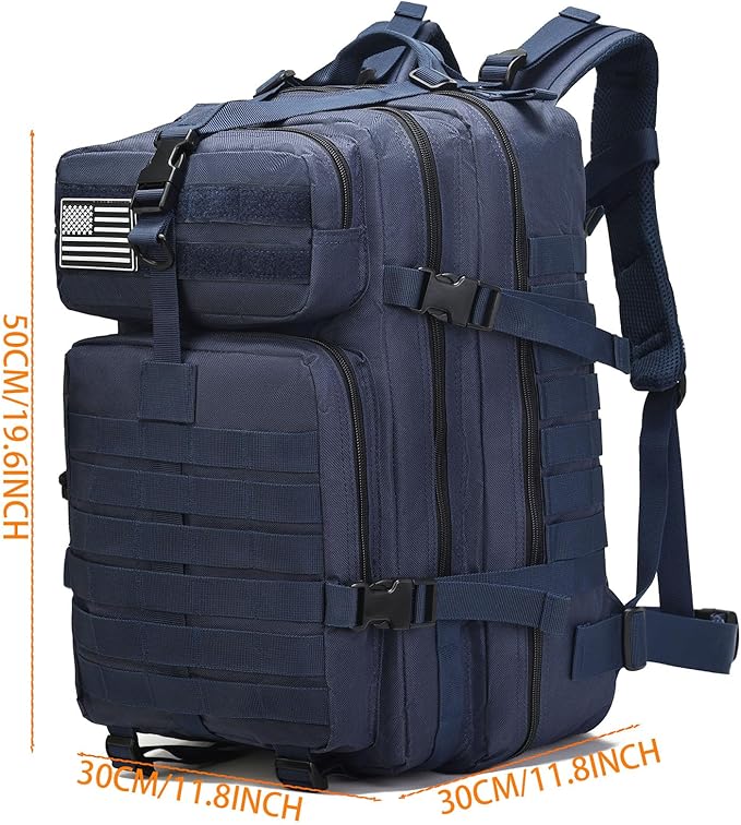 Tactical Backpack for Men 45L Military Gym Backpacks Large 3-Day Assault Pack Bug Out Bag MOLLE Daypack for Rucking Fishing Camping (Blue Dark)