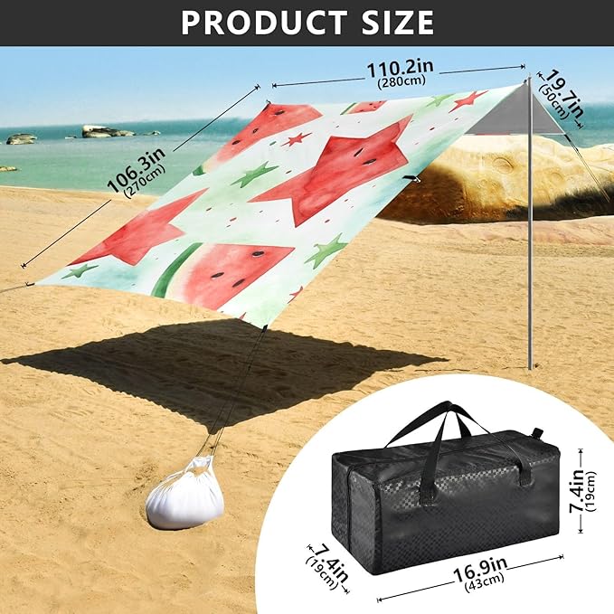 ALAZA Watercolor Watermelon Star Beach Tent Sun Shelter Portable Canopy Sunshade for Outdoor Camping Picnics Backyard Fun 10x9 ft