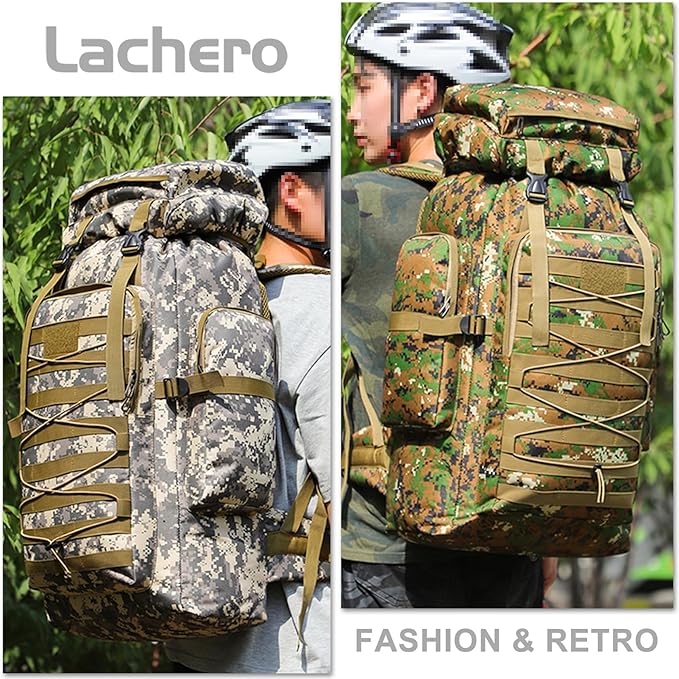 80L Outdoor Camping Backpack for Men Women Large Capacity Polyester Tactical Rucksack Hiking Travel Duffel Bags (Black)
