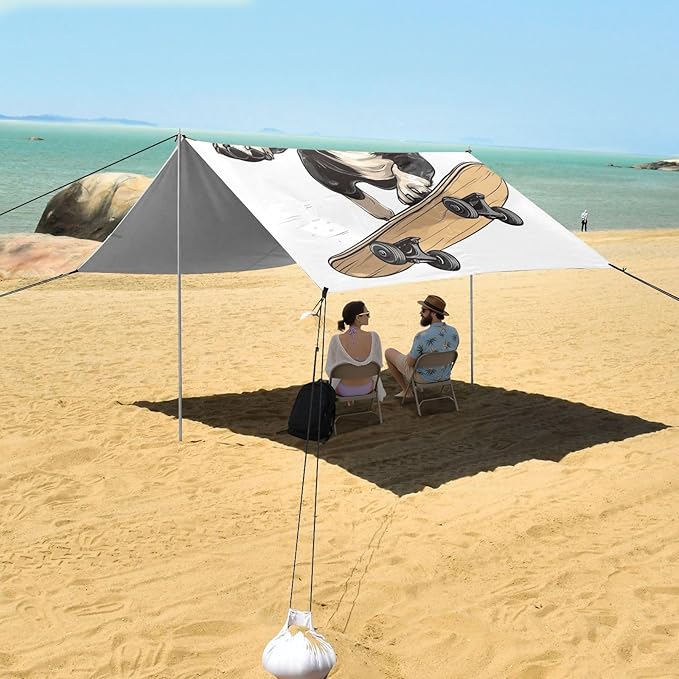 ALAZA French Bulldog Skateboard Cartoon Beach Tent Sun Shelter Portable Canopy Sunshade for Outdoor Camping Picnics Backyard Fun 10x9 ft
