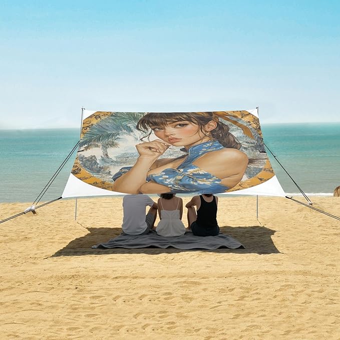 Game Anime Playroom Japanese Samurai Beach Cabana UPF50+ Protection Easy Setup Portable Sun Shelter with Carrying Bag for Backyard and Camping