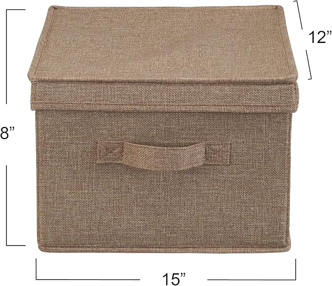 Household Essentials Large Fabric Storage Bins 2 Pack Soft Poly Linen with Sturdy Sides Attached Handle and Fully Removable Lid Brown