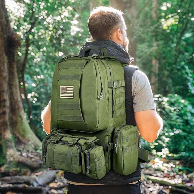 CVLIFE Tactical Backpack Military Army Rucksack 60L Large Assault Pack Detachable Molle Bag Army Green