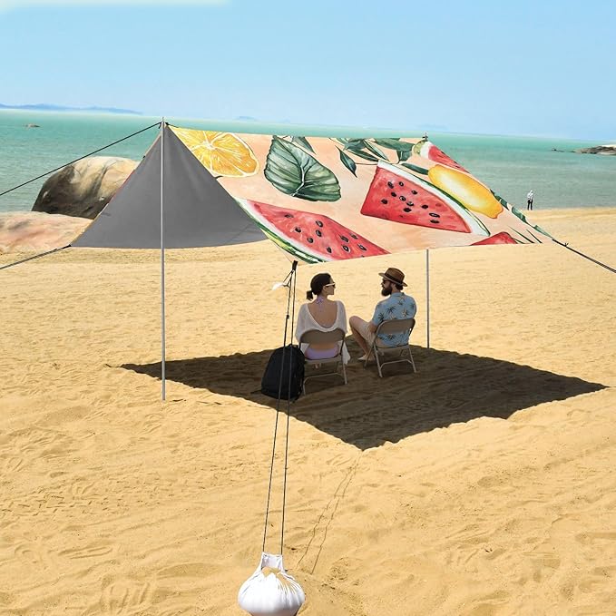 ALAZA Watermelon Lemon Pattern Beach Tent Sun Shelter Portable Canopy Sunshade for Outdoor Camping Picnics Backyard Fun 10x9 ft