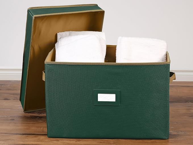 Covermates Keepsakes Storage Box Heavy Duty Polyester Organizer Bin Stackable Design Reinforced Handles ID Window Closet Garage Home Storage Green