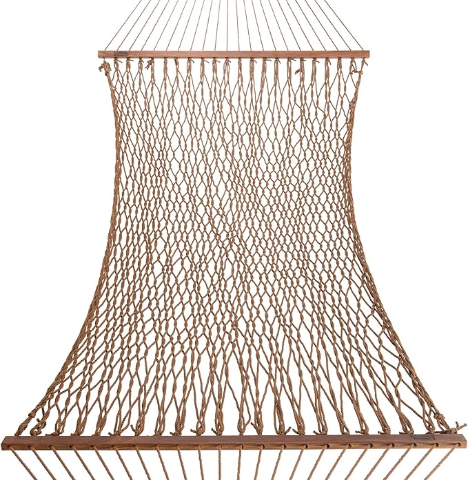 Hatteras Hammocks Large Antique Brown DuraCord Rope Hammock – 13 ft. x 55 in. 2-Person 450 lb Capacity Cumaru Spreader Bar Zinc-Plated Hardware – Handcrafted in The USA