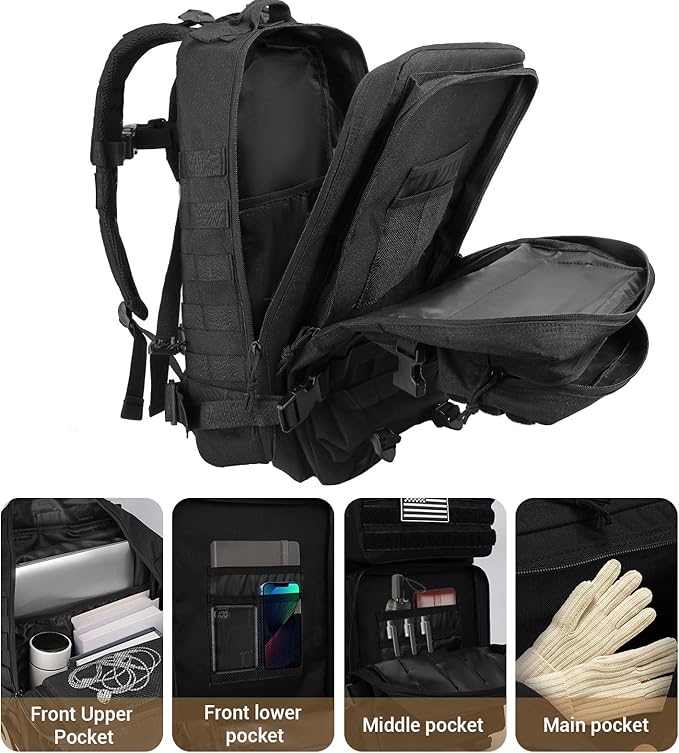 TOMSHOO 45L Military Tactical Backpacks Large MOLLE 3 Day Assault Pack for Men And Women Outdoor Hiking Hunting Camping (Black)
