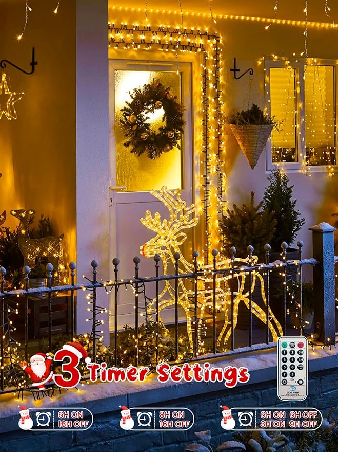 100FT 2000 LED Christmas Cluster Lights Firecracker String Lights with Remote &amp 8 Modes &amp Timer Waterproof Fairy Twinkle Light Plug in for Indoor Outdoor Party Yard Xmas Tree Decoration War