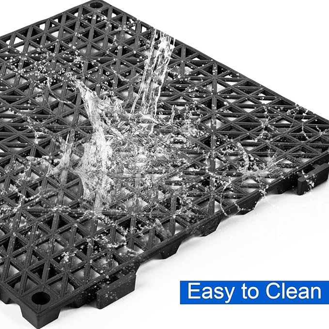 MYFAMIREA Modular Interlocking Cushion 8 Pack 11.8 x 11.8 Rubber Floor Tiles Non-Slip Splicing Drainage Mats for Deck Black