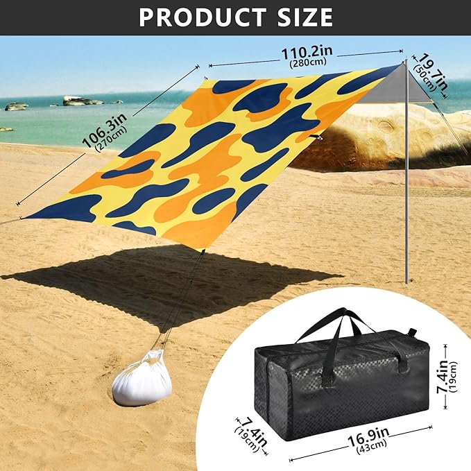 ALAZA Orange Yellow Cow Pattern Beach Tent Sun Shelter Portable Canopy Sunshade for Outdoor Camping Picnics Backyard Fun 10x9 ft