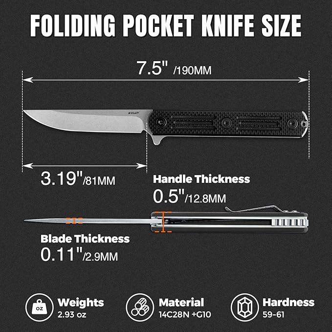 Folding Pocket Knife 3.19” 14C28N Steel Blade G10 Handle Praxis Small Flipper Liner Lock EDC Folding Knife Sharp Survival Camping Hiking Hunting Tactical Knives for Men (Black)