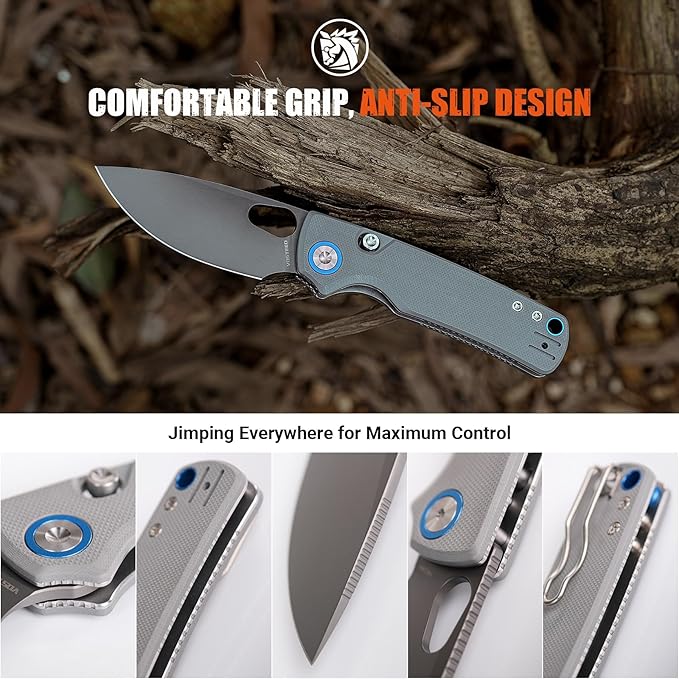 Vosteed Porcupine EDC Knife 2.99 Sandvik 14C28N Steel Blade Gray G10 Handle Top Liner Lock Lightweight Folding Pocket Knives with Clip Outdoor Camping Hunting Knife - A2607