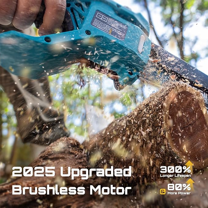 SEESII Flagship 8-Inch Cordless Mini Chainsaw 2026 Upgraded Brushless Motor Electric Chainsaw with 2×4000mAh Batteries Tool-Free Chain Tension &amp Oiler Handheld Saw for Fast Tree Branch Cutting