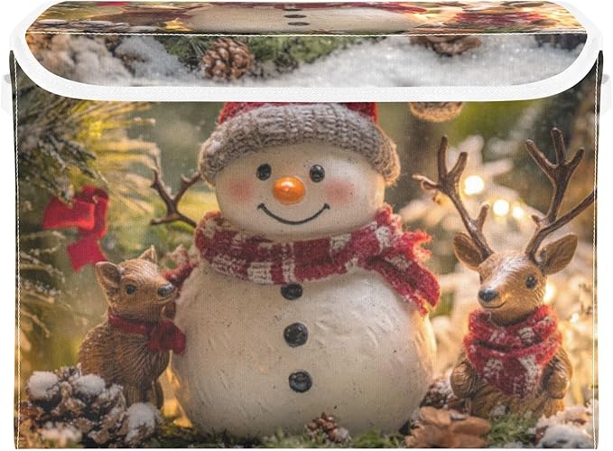 Christmas Snowman Deer Collapsible Storage Bins with Lids Decorative Fabric Storage Cubes Closet Organizer and Storage Basket Boxes Containers for Clothes Box Chest Folding Rectangle