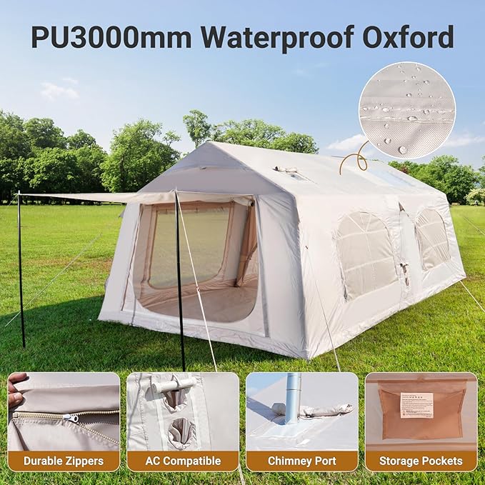 ABORON 2/6/8/10/12 Person Inflatable Camping Tent Easy Setup Blow Up Tent with Hand Pump PU3000mm Waterproof &amp Breathable 4 Season Glamping Tent for Outdoor Camping