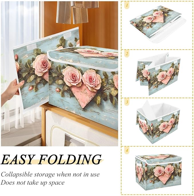 AIXIWAWA Lidded Storage Cube (Valentine Floral) Fabric Foldable Closet Bins with Flip Lid and Handles Organizer Basket Container 16.5 x 12.6 x 11.8 IN