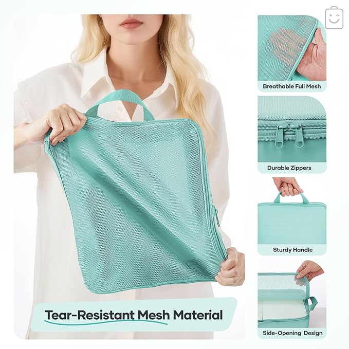Veken 9/11 Set Compression Packing Cubes for Travel EssentialsCompressible Expandable Large Luggage Suitcase Organizer Bags for ClothingDurable Space Saver Storage Bags(Blue Green)