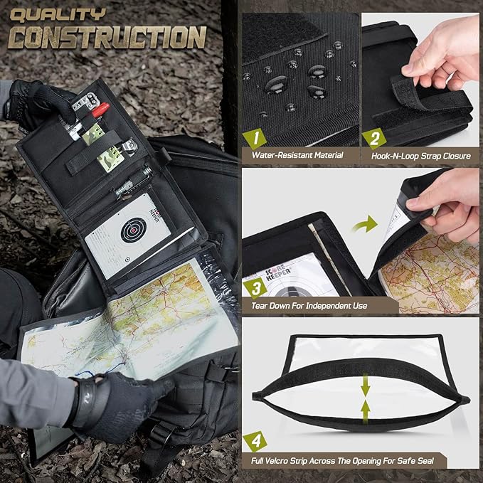 LIVANS Tactical Pouch Military Map Case Holder Army Foldable Map Storage Pouch Multifunctional for Outdoors or Hiking - 13x10 Clear Viewing Area1000D Oxford + Waterproof TPU
