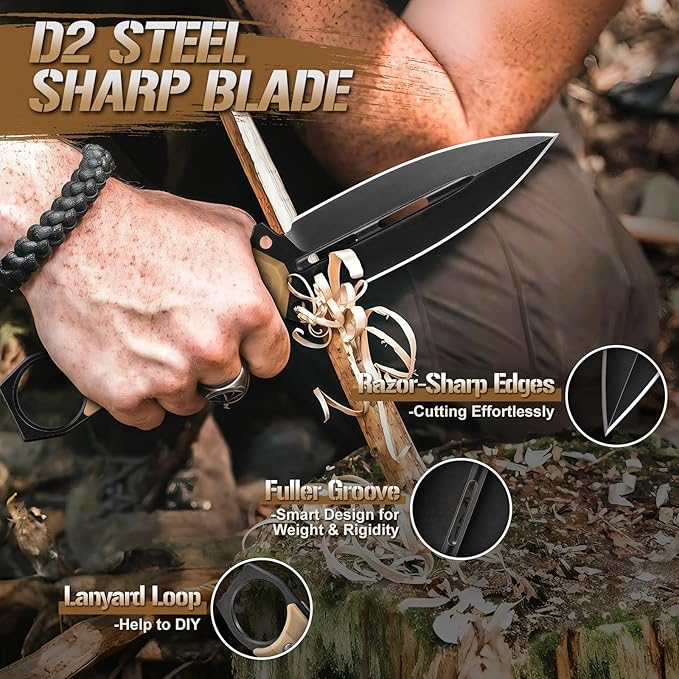 Freelander D2 Steel Survival Knife Bundle with Sharp Outdoor Axe